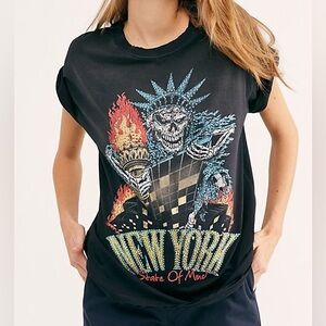 Free People Charcoal Tee with Turquoise Starburst